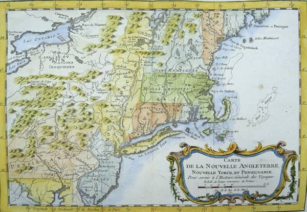 USA, New England, New York, New Jersey, Pennsylvania… J.N. Bellin, 1757, Carte de la Nouvelle Angleterre Nouvelle Yorck et Pensilvanie