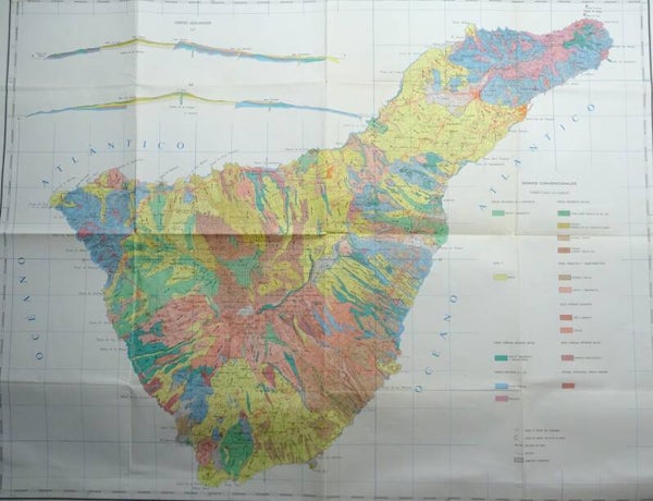 Tenerife, extra large geological map Instituto Geologico y Minero de España, 1968, Tenerife