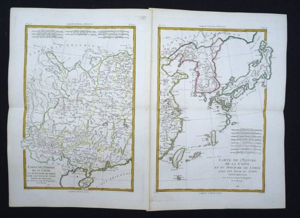 China, Taiwan, Japan, Korea… map in 2 sheets, R. Bonne, 1786, Carte de l´Empire de la Chine et du Royaume de Corée avec les Isles du Japon partie Orientale/Occidentale