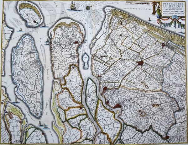 Netherlands, South-Holland, Rotterdam, The Hague... W. Blaeu, 1635, Delflandia, Schielandia, et Insulae trans Mosamillis ...