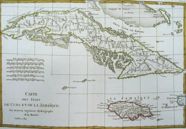 Cuba, Jamaica, R. Bonne, 1782, Carte des Isles de Cuba et de la Jamaïque