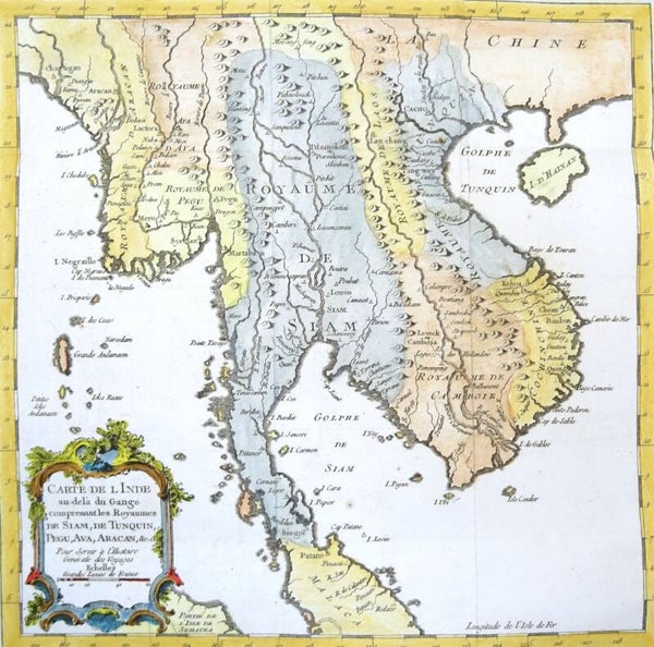 Thailand, Vietnam, Laos, Cambodia, Myanmar…. Bellin, 1755, Carte des Royaumes de Siam, de Tunquin, Pegu, Ava Aracam / Kaart der Koningryken Siam Tonkin, Pegu, Ava, Arakan