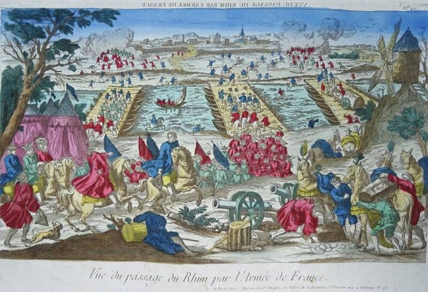 Netherlands, Rijn, Battle of Tolhuis 1672 Chereau, 1760, Vue du passage du Rhim par l'Armée de France.