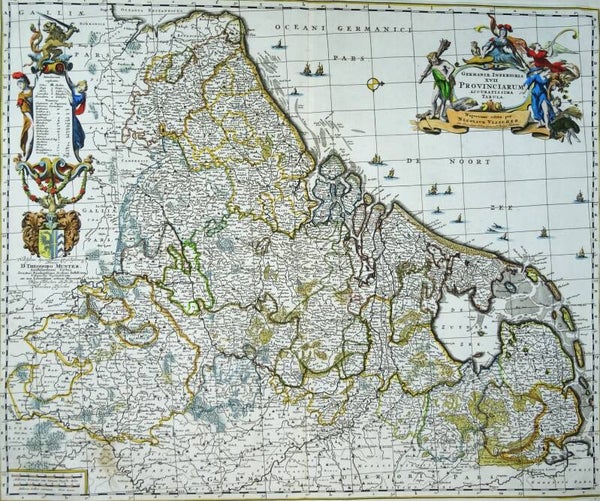 Belgium, Netherlands, Luxembourg, RARE! N. Visscher, 1690, Germaniae Inferioris XVII Provinciarum Acuratissima Tabula Nuperrime edita per Nicolaum Visscher