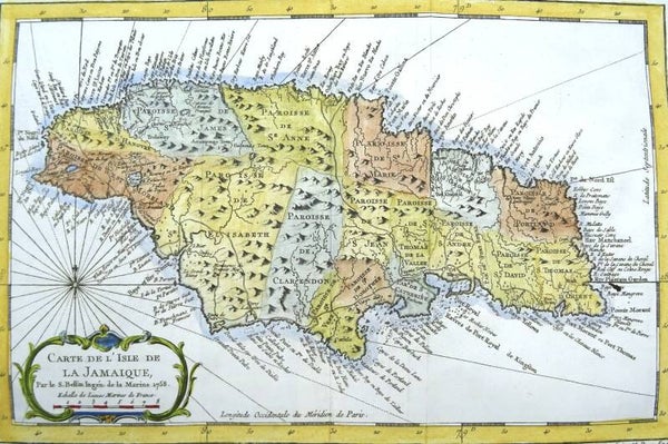 Jamaica, J.N. Bellin, 1754, Carte de l´Isle de Jamaique