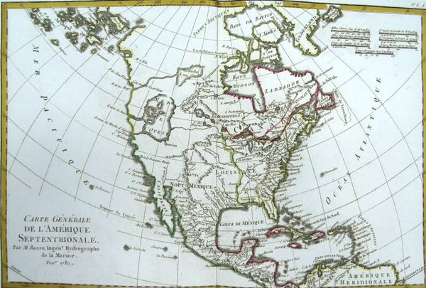 North America, USA, Canada, Sea of the West, R. Bonne, 1781, Carte Générale de l´Amérique Septentrionale