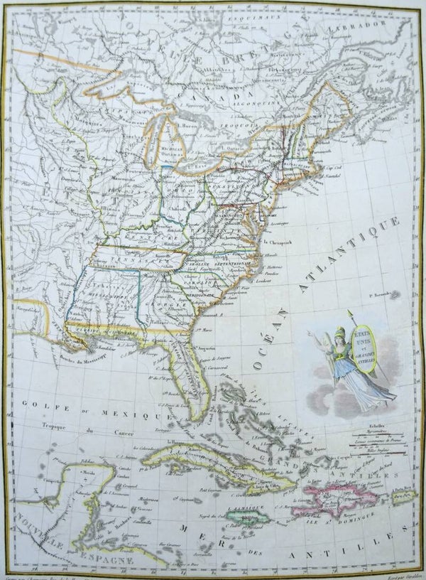 USA, Cuba, Puerto Rico, Jamaica... Lapie, 1806, États Unis et Grandes Antilles.