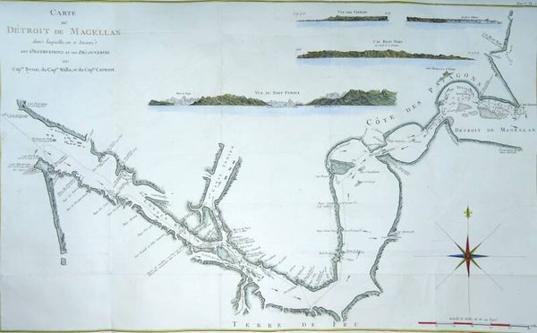 Argentina, Chile, Strait of Magellan, Tierra de Fuego.. Benard/Cook, 1774, Carte du Detroit de Magellan...