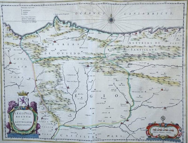 Spain, León, Asturias, Cantabria W. Blaeu, 1636, Legionis Regnum et Asturiarum Principatus