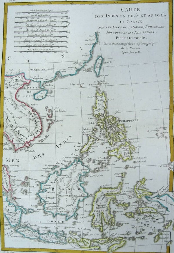 Philippines, Indonesia, Vietnam, Taiwan, Malaysia... R. Bonne, 1781, Carte des Indes en Deça et au Dela du Gange…