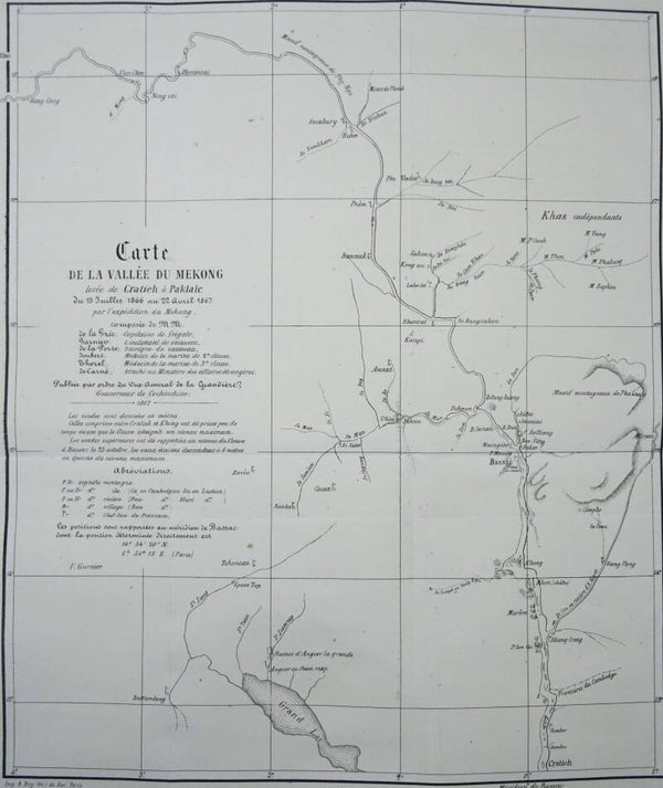 Vietnam, Mekong Delta A. Bry, 1867, Carte de la Vallée du Mekong, levée de Cratieh à Paklaie...