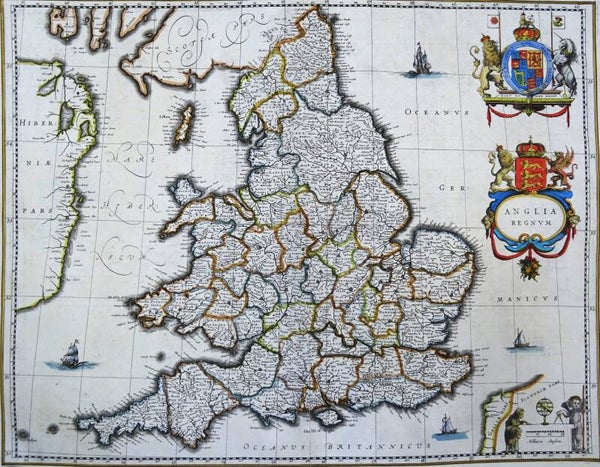 England, Wales, W. Blaeu, 1635, Anglia Regnum