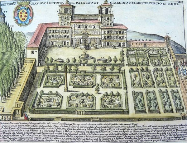 Italy, Rome, Villa Medici, Monte Pincio, Giacomo Lauro, 1625, Del Seren. Gran Duca di Toscana Palazzio Et Giardino nel Monti Pincio in Roma