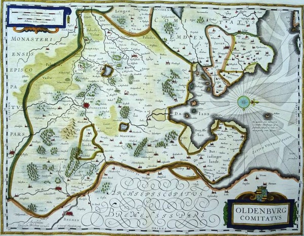 Germany, Oldenburg, Bremen, Niedersachsen,   W. Blaeu, 1635, Oldenburg Comitatus