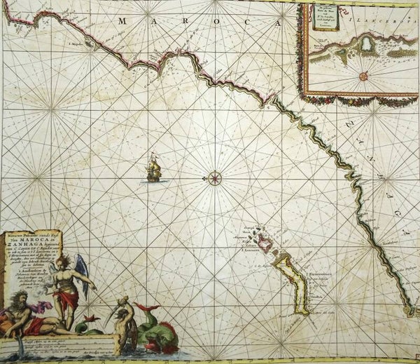 Spain, Morocco, Canary Islands, Lanzarote, Fuerteventura... J. van Keulen, 1689, Nieuwe Pascaert vande Kust van Maroca en Zanhaga...