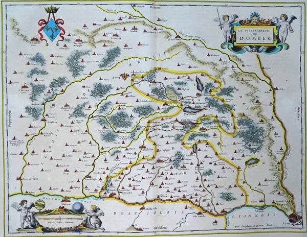 France, Dombes, Lyon, Macon, Bourg-en-Bresse, W. & J. Blaeu, 1635, La Souverainete de Dombes