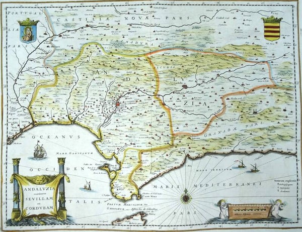Andalucia, Sevilla, Cordoba, Malaga, Cadiz... J. Blaeu, 1661, Andaluzia continens Sevillam et Cordubam