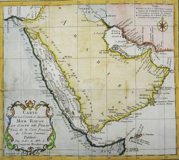 Arabia, Yemen, UAE, Persian Gulf, Red Sea Bellin, 1746, Carte de la Coste d´Arabie..