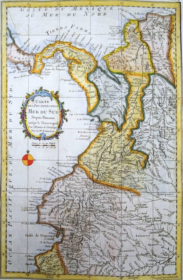Colombia, Ecuador, Panama Robertson, 1779, Carte des pays Situés Sur La Mer Du Sud Depuis Panama jusqu á Guayaquil