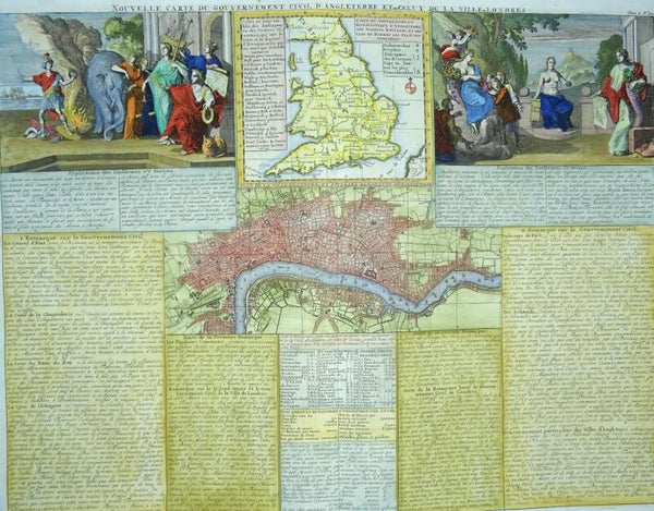 United Kingdom, England, London Chatelain/Guedeville, 1720,  Nouvelle carte du Gouvernement Civil d'Angleterre, d'Ecosse et de celui de la Ville de Londres