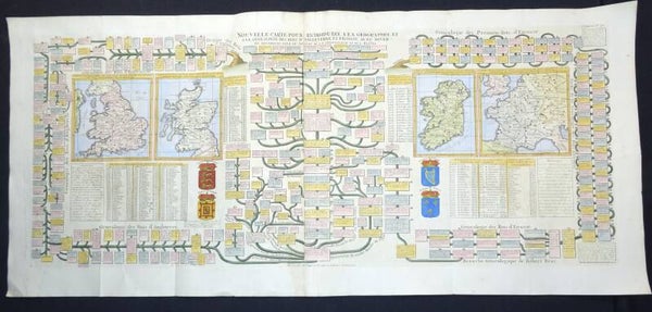UK, Ireland, France – Kings Chatelain/Guedeville, 1720,  Nouvelle Carte Pour Introduire A La Geographie et a la Genealogie Des Rois D'Angleterre et D'Ecosse