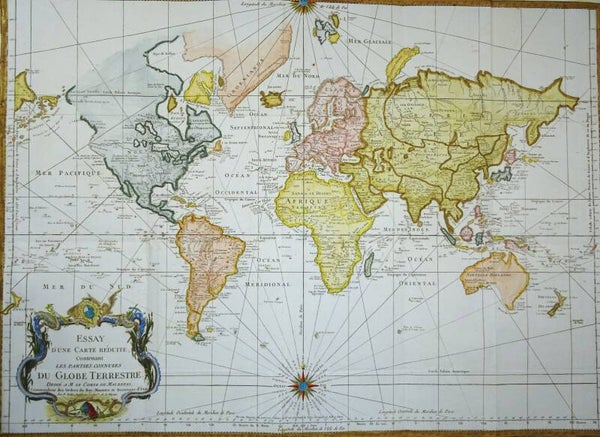 World map, Bellin, 1748/1778, Essay d´une Carte Reduite …Globe Terrestre
