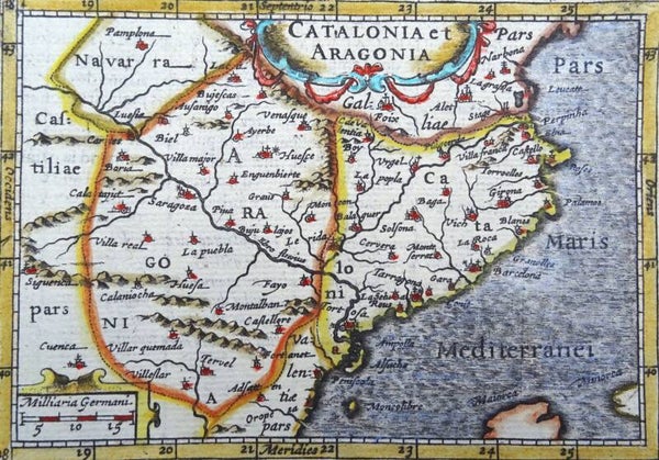 Spain, Catalonia, Aragón, Barcelona, Bertius/Hondius, 1618, Catalonia et Aragonia