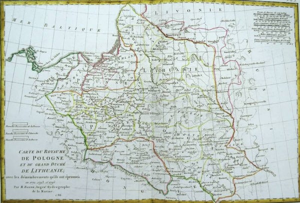 Poland, Lithuania, R. Bonne, 1786 (1795), Carte du Royaume de Pologne et du Grand Duché de Lithuanie