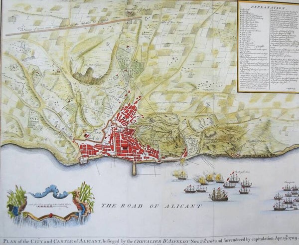 Spain, Alicante, siege 1708/1709 Tindal/Rapin/Basire, 1745,  Plan of the City and Castle of Alicant