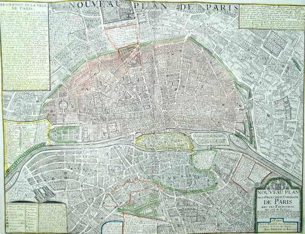France, Paris, Roussel, 1717, Nouveau plan de la ville, cité et université de Paris avec ses fauxbourgs...
