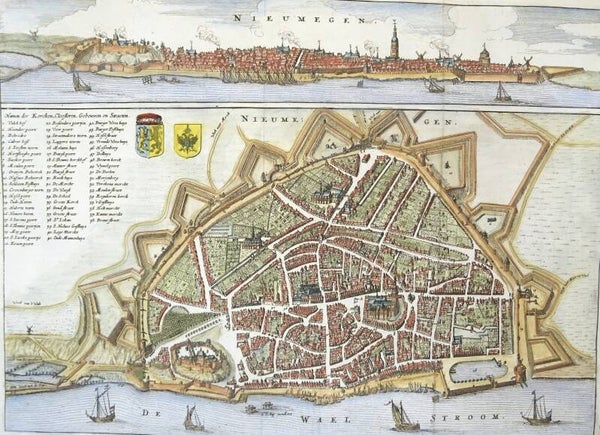 Netherlands, Nijmegen, town plan by Geelkercken, 1654, Nieumegen
