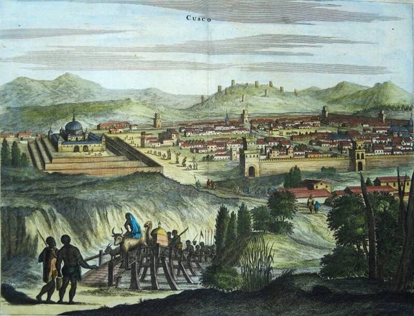 Peru, Cusco, panoramic view by Montanus / Van Meurs, 1671, Cusco