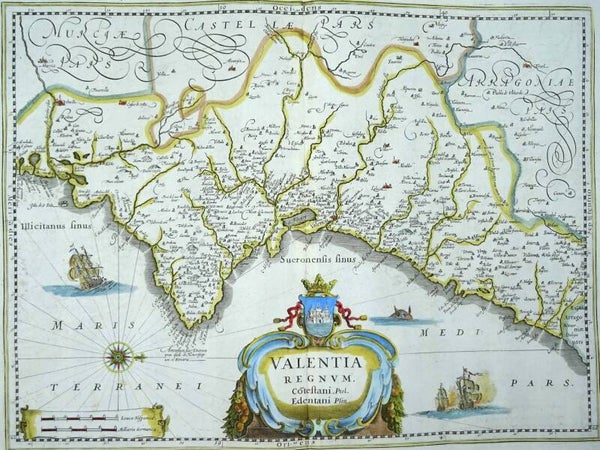 Spain, Valencia, large map J. Blaeu, 1661, Valentia regnum