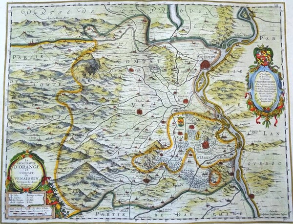 France, Orange, Avignon, Mont Ventoux, W. Blaeu, 1635, La Principauté d'Orange et Comtat de Venaissin
