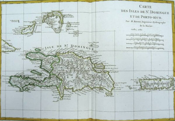 Puerto Rico, Dominican Republic, Haiti, R. Bonne, 1782, Carte des Isles de St. Domingue et de Porto-Rico