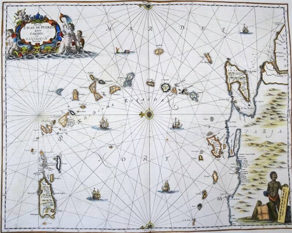 Caribbean Sea, Puerto Rico, Antilles Islands, Trinidad & Tobago,… Janssonius, 1657, Insula S. Juan de Puerto Rico Caribes vel Canibalum insulae
