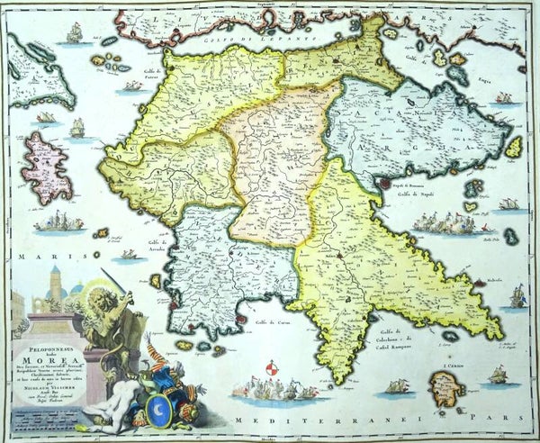 Greece, Peloponnesus N. Visscher, 1690, Peloponnesus hodie Morea..