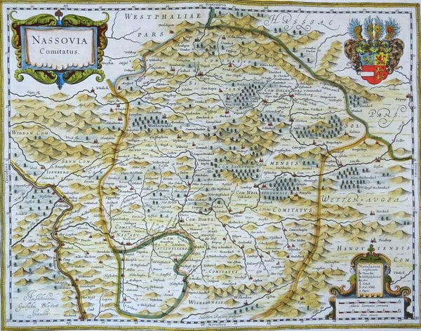 Germany, Nassau, Koblenz, Wiesbaden, Giessen... W. Blaeu, 1635, Nassovia Comitatus