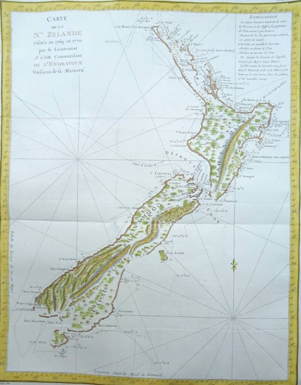 New Zealand, first complete map by Benard/Cook, 1774, Carte de la N.le Zelande