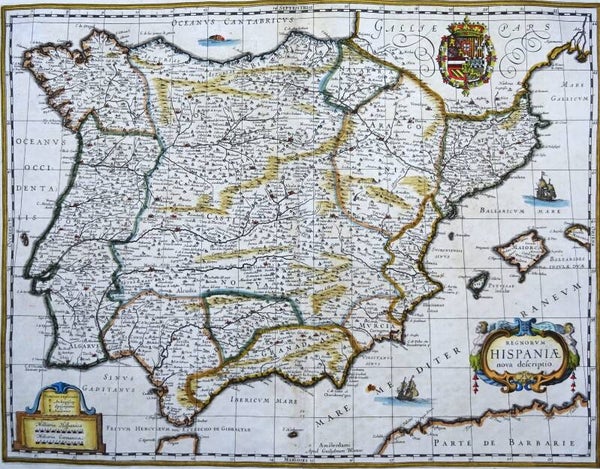 España, Portugal, W. Blaeu, 1635, Regnorum Hispaniae nova descriptio