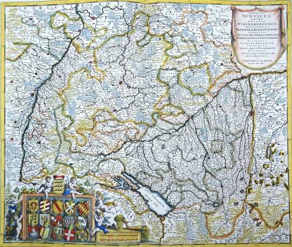 Germany, Schwaben, Baden-Württemberg, Bayern, Bodensee Stuttgart, Augsburg... F. de Wit, 1680, Circulus Suevicus in quo sunt Ducatus Wirtenbergensis, Marchionatus Badensis….