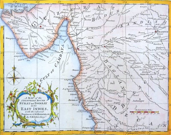 India, Mumbai, Surat.. Kitchin, 1759, A Map of the Countries round Surat and Bombay in the East Indies, with the adjacent Provinces E Settlemants