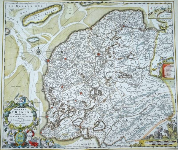 Netherlands, Friesland, N. Visscher, 1690, Dominii Frisiae Tabula, inter Flevum et Lavicam