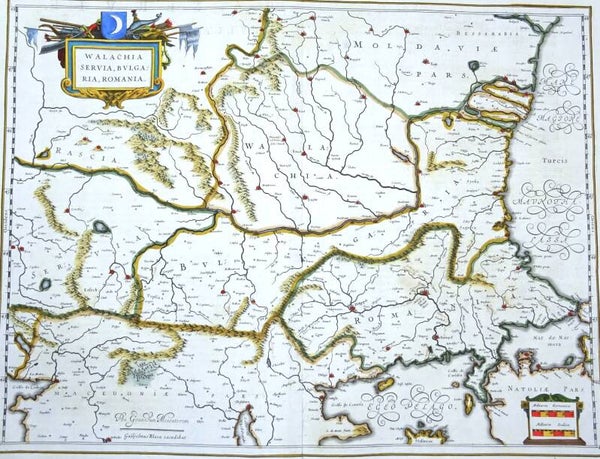 Bulgaria, Romania, Greece, Turkey, Macedonia... W. Blaeu, 1635, Walachia, Servia, Bulgaria, Romania