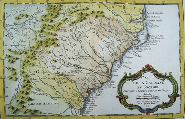USA, North/South Carolina, Georgia, Virginia…. Bellin, 1757, Carte de la Caroline et Georgie
