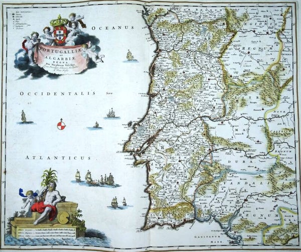 Portugal, large map by N. Visscher, 1680, Portugalliea et Algarbiae