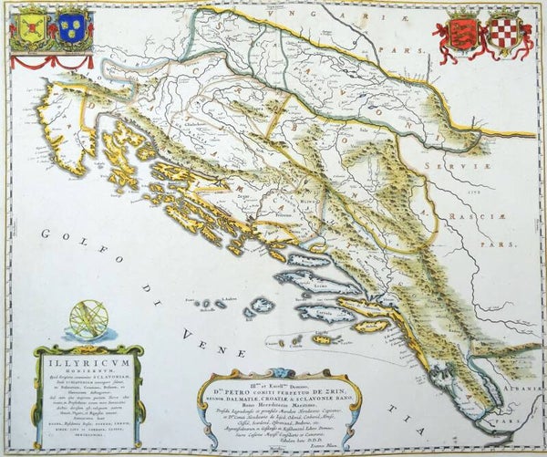Croatia, Slovenia, Bosnia, Serbia, Montenegro.. J. Blaeu, 1661/1680, Ilyricum Hodiernum, Quod Scriptores communiter Sclavoniam, Itali Schiavoniam nuncupare solent, in Dalmatiam, Croatiam, Bosnam, et Slavoniam distinguitur. ... Ioannes Blaeu.