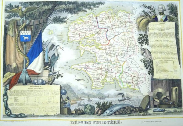 France, Bretagne, Finistere Levasseur, 1850, Carte du département du Finistère