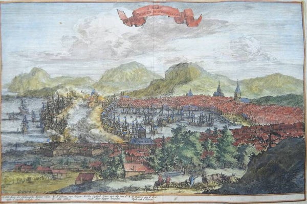 Norway, Bergen, Battle of Vagen Schouten, 1676, d´Stadt Bergen in Noorwegen