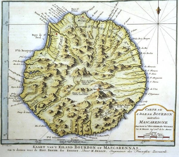 France, Reunión Island Bellin, 1750, Carte de l´Isle de Bourbon…..